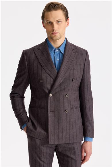 Mürdüm Çizgili Kruvaze Yün Takım Elbise