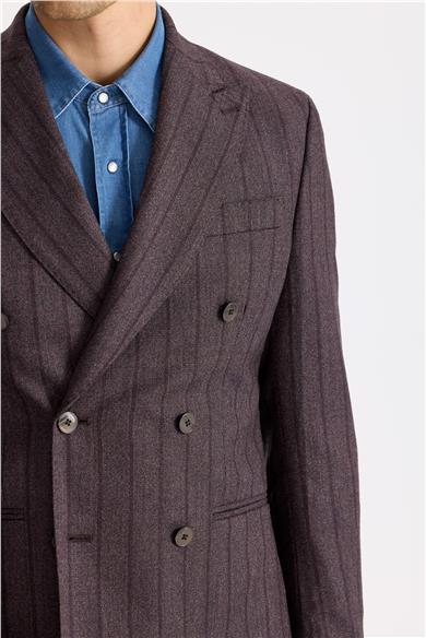 Mürdüm Çizgili Kruvaze Yün Takım Elbise