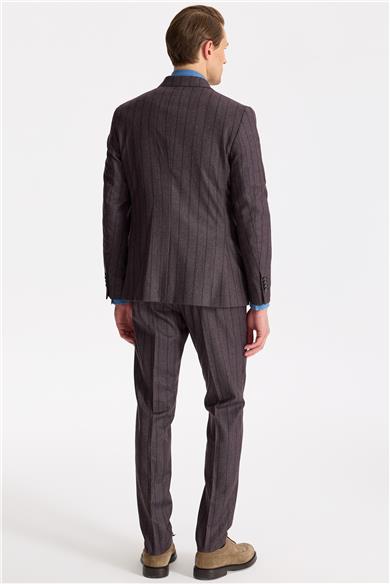 Mürdüm Çizgili Kruvaze Yün Takım Elbise