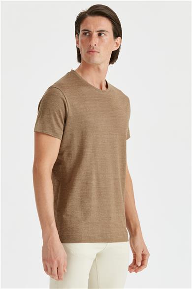 Olive Yeşil Keten T-shirt