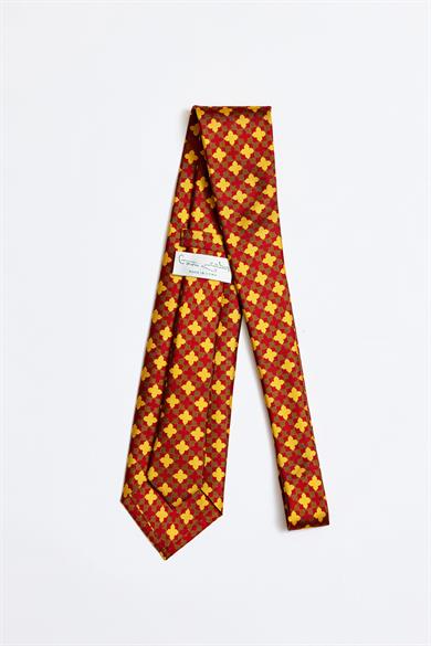 Sarı Kırmızı 5 Fold İpek Kravat