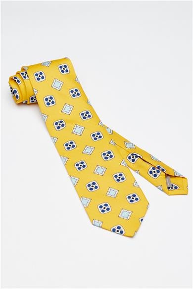 Sarı Mavi Seven Fold İpek Kravat