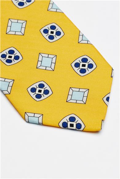 Sarı Mavi Seven Fold İpek Kravat