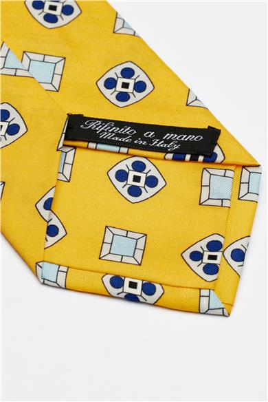 Sarı Mavi Seven Fold İpek Kravat