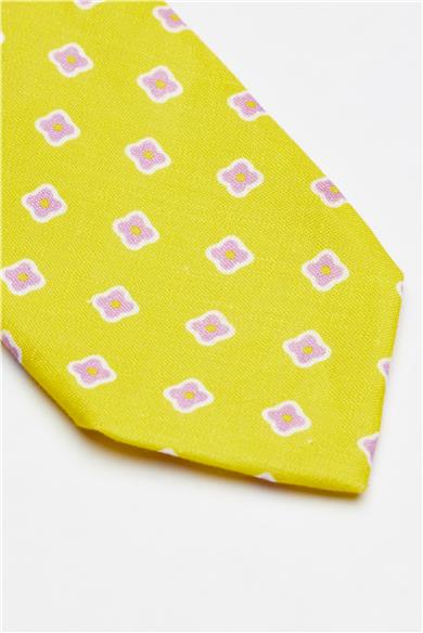 Sarı Mor Şal Desen Seven Fold Pamuk Kravat