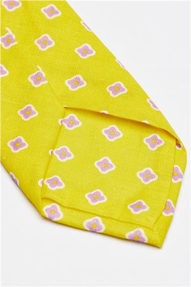 Sarı Mor Şal Desen Seven Fold Pamuk Kravat