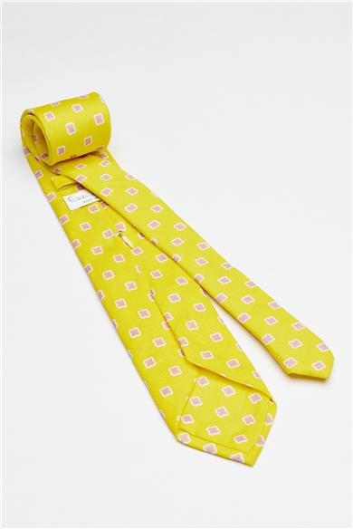 Sarı Mor Şal Desen Seven Fold Pamuk Kravat