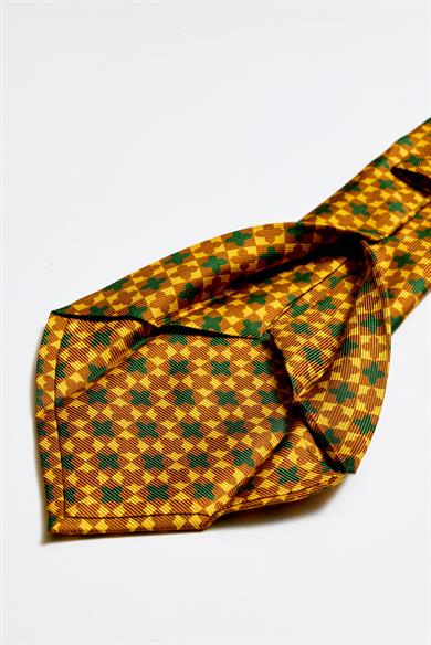 Sarı Yeşil 5 Fold İpek Kravat