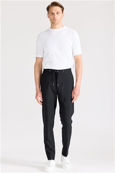 Siyah Bağcıklı Yün Pantolon 