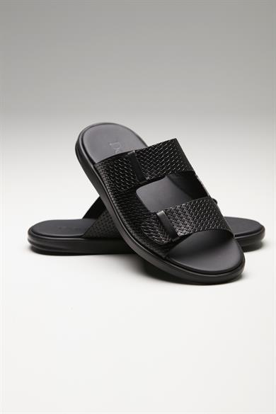 Siyah Bantlı Erkek Deri Sandalet