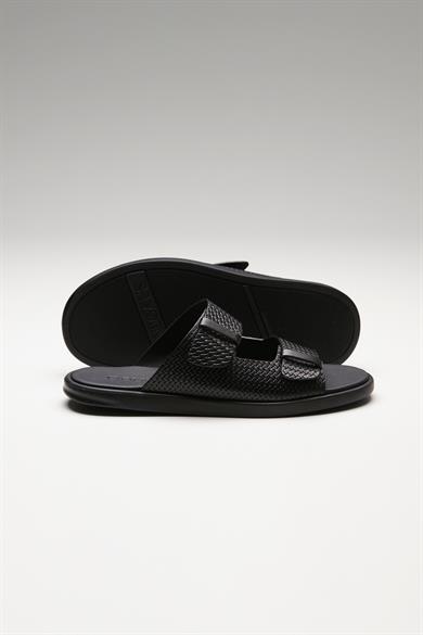 Siyah Bantlı Erkek Deri Sandalet