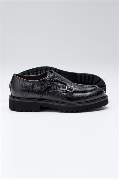 Siyah Çift Tokalı Deri Ayakkabı