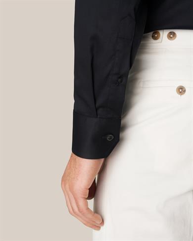 Siyah Esnek Twill Pamuk Gömlek