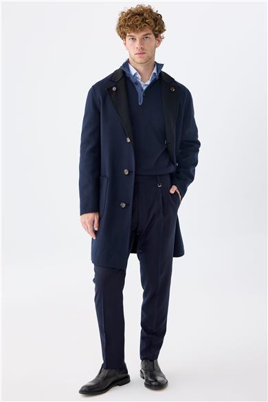 Siyah Lacivert Çift Taraflı Kaşmir Kaban