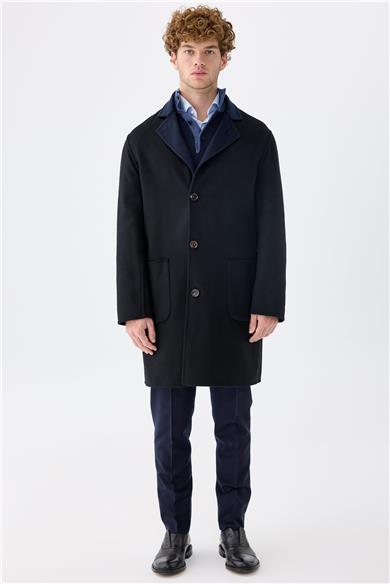 Siyah Lacivert Çift Taraflı Kaşmir Kaban