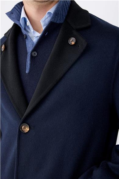 Siyah Lacivert Çift Taraflı Kaşmir Kaban