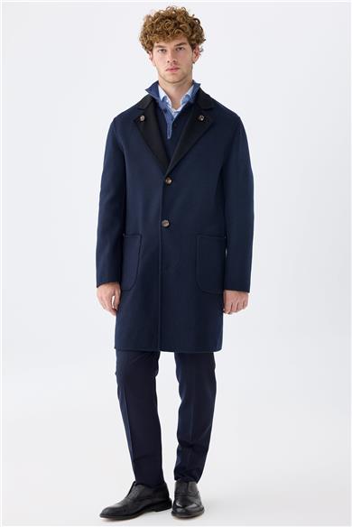 Siyah Lacivert Çift Taraflı Kaşmir Kaban