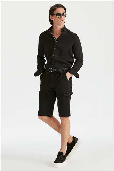 Siyah Pamuk Triko Erkek Bermuda