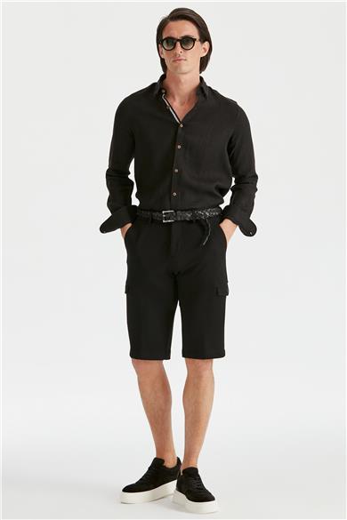 Siyah Pamuk Triko Erkek Bermuda