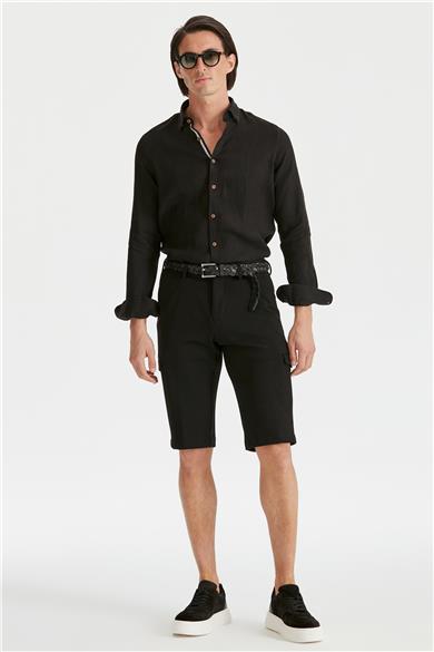 Siyah Pamuk Triko Erkek Bermuda
