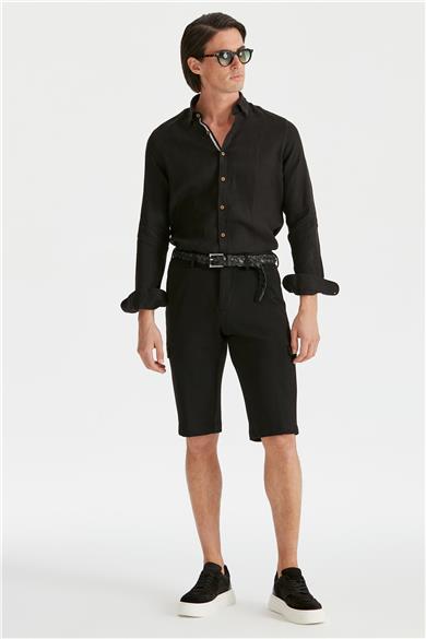Siyah Pamuk Triko Erkek Bermuda
