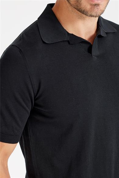 Siyah Polo Yaka Pamuk Triko