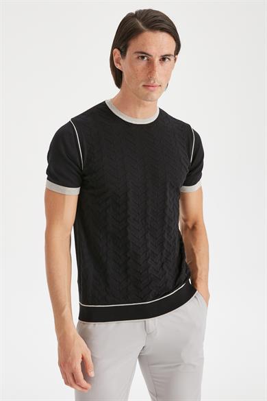 Siyah Sıfır Yaka Erkek Triko T-Shirt