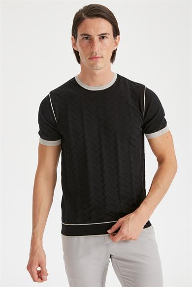 Siyah Sıfır Yaka Erkek Triko T-Shirt