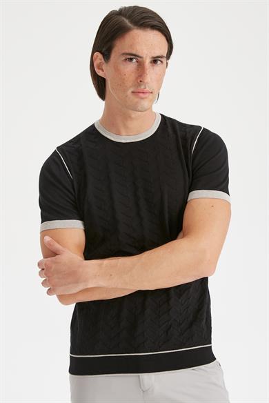 Siyah Sıfır Yaka Erkek Triko T-Shirt