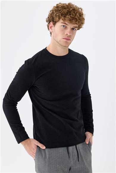 Siyah  Sıfır Yaka Pamuk Sweatshirt