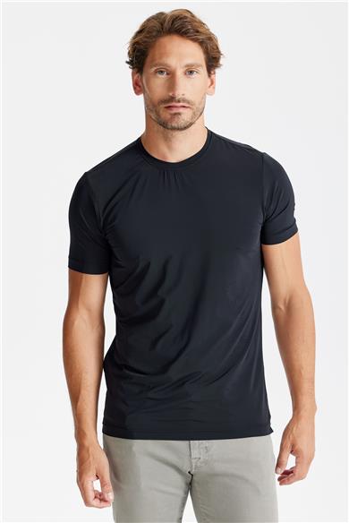 Siyah Sıfır Yaka Teknik Kumaş T-shirt