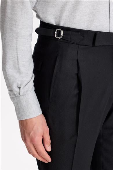 Siyah Tokalı Yün Flanel Pantolon
