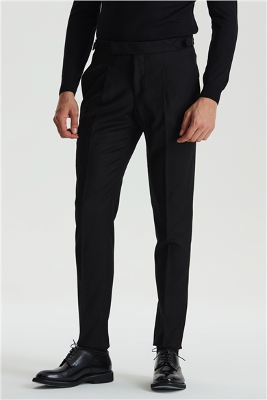 Siyah Tokalı Yün Flanel Pantolon