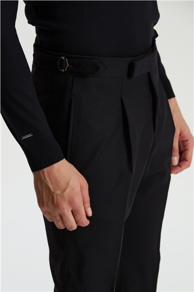 Siyah Tokalı Yün Flanel Pantolon