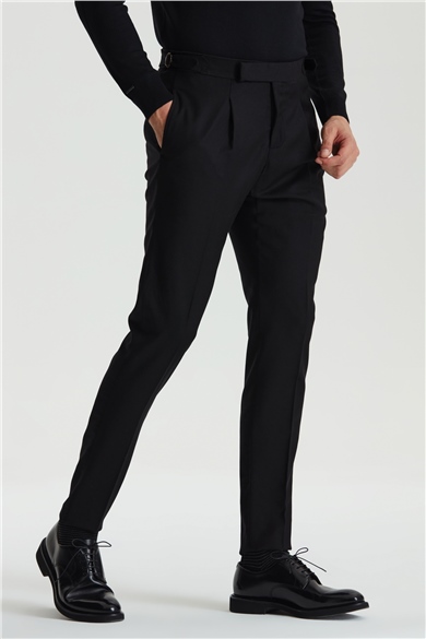 Siyah Tokalı Yün Flanel Pantolon