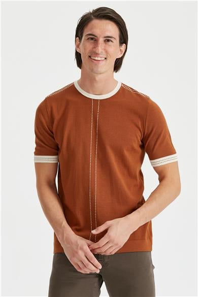 Tarçın Renk Kısa Kollu Pamuk Triko