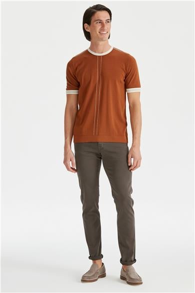 Tarçın Renk Kısa Kollu Pamuk Triko