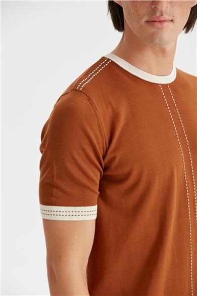 Tarçın Renk Kısa Kollu Pamuk Triko