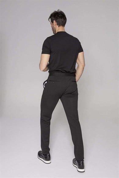 Tombolini Lyocel Fabric Black Buckled Trousers