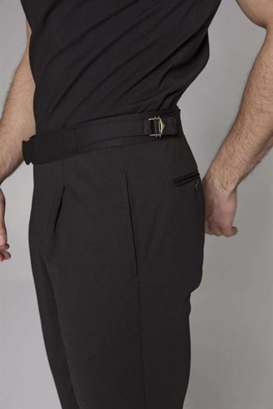 Tombolini Lyocel Fabric Black Buckled Trousers