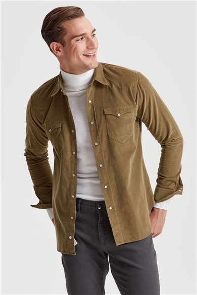 Yeşil Kadife Western Pamuk Gömlek
