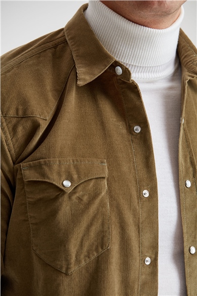 Yeşil Kadife Western Pamuk Gömlek