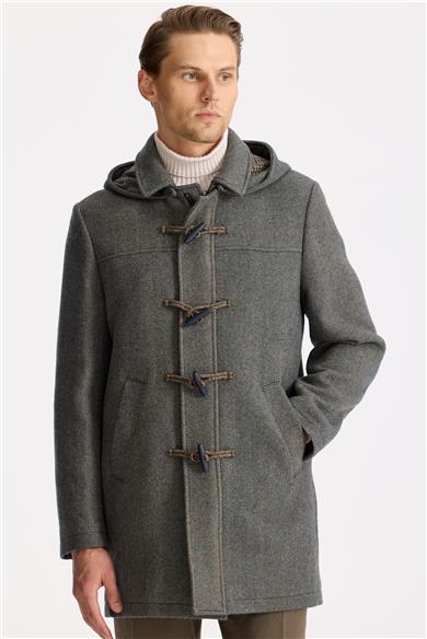 Yeşil Kapüşonlu Yün Kaban