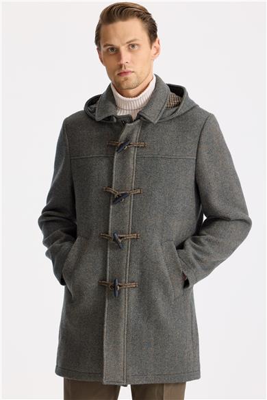 Yeşil Kapüşonlu Yün Kaban