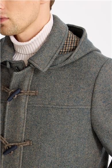 Yeşil Kapüşonlu Yün Kaban