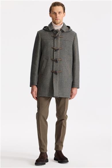 Yeşil Kapüşonlu Yün Kaban