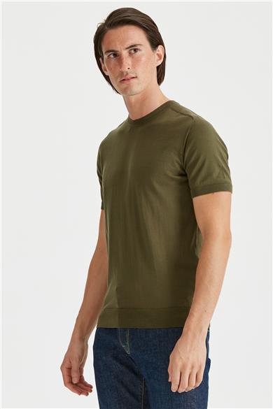 Yeşil Kısa Kollu Pamuk Triko