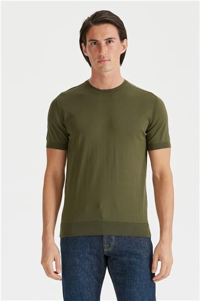 Yeşil Kısa Kollu Pamuk Triko