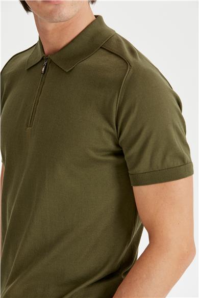 Yeşil Polo Yaka Pamuk Triko