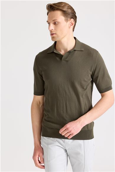 Yeşil Polo Yaka Pamuk Triko